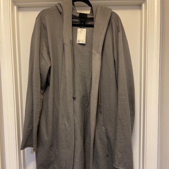 H&M Slim Fit Hooded Cardigan | Longline Open Front Coat | Size XXL Gray - Picture 1 of 4